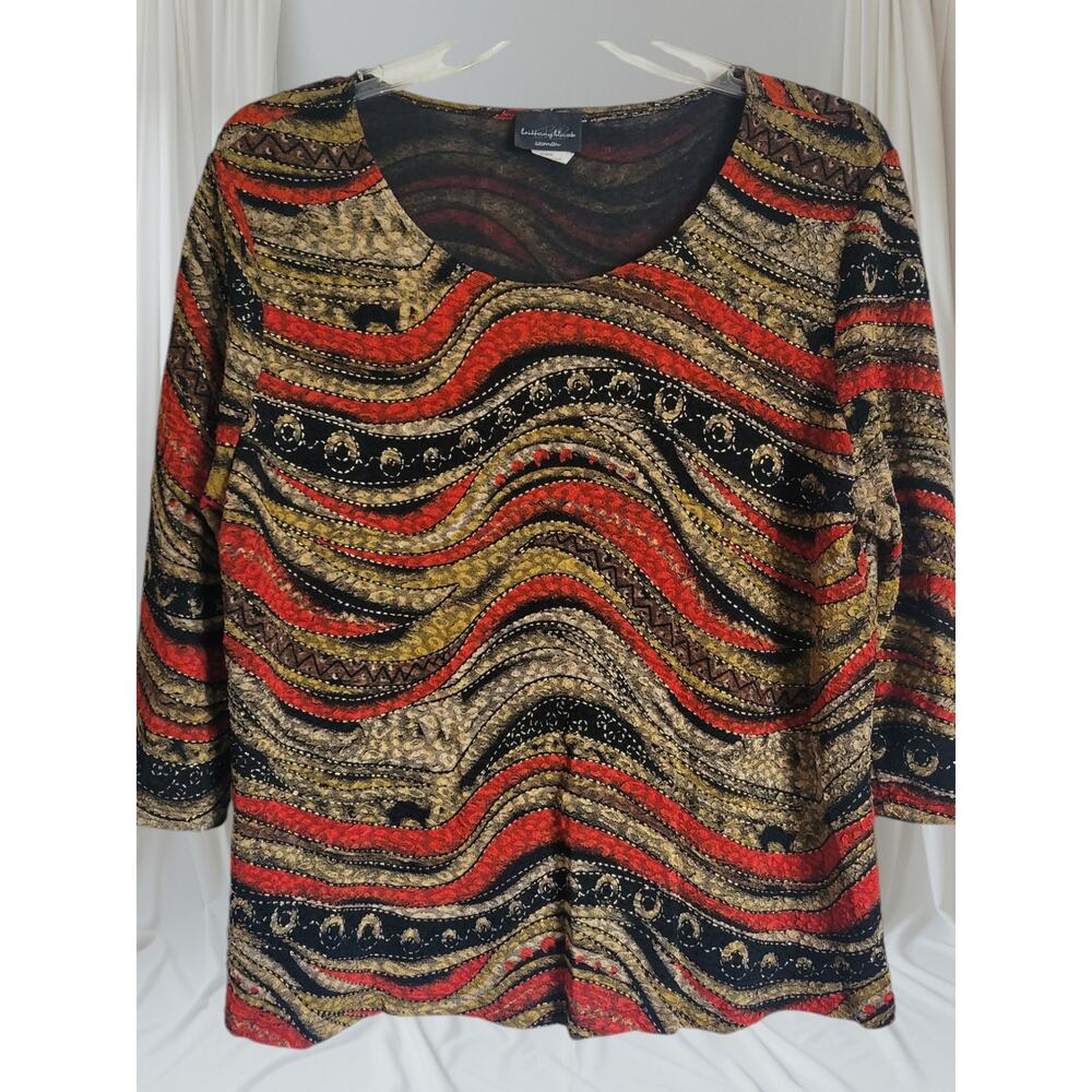 y2k Brittney Black 2X‎ Pullover Textured Multi Color Wave Boho Gold Stretch